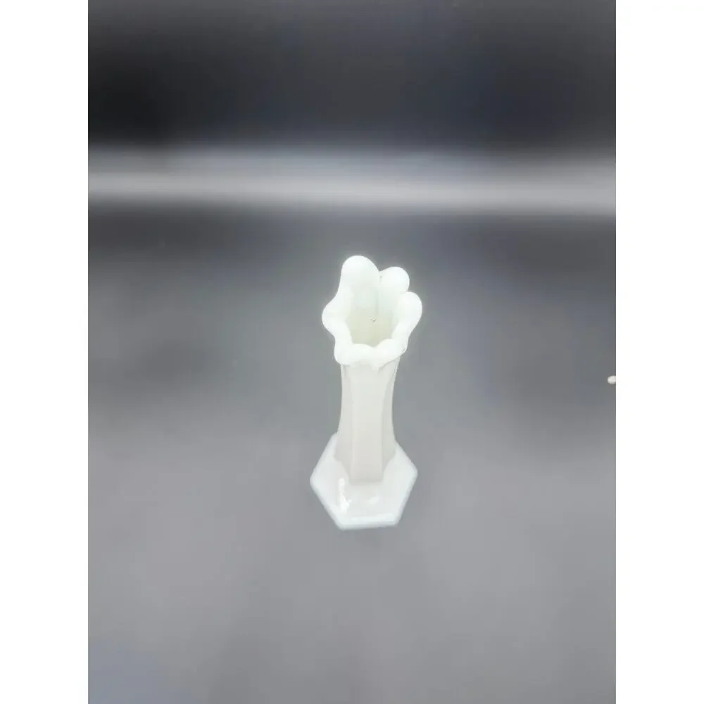 Vintage Westmoreland Milk Glass Swung Bud Vase 10 Inch Hexagon Base White MCM